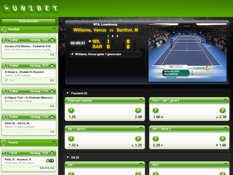 Gratis live tenniswedstrijden kijken met Unibet TV